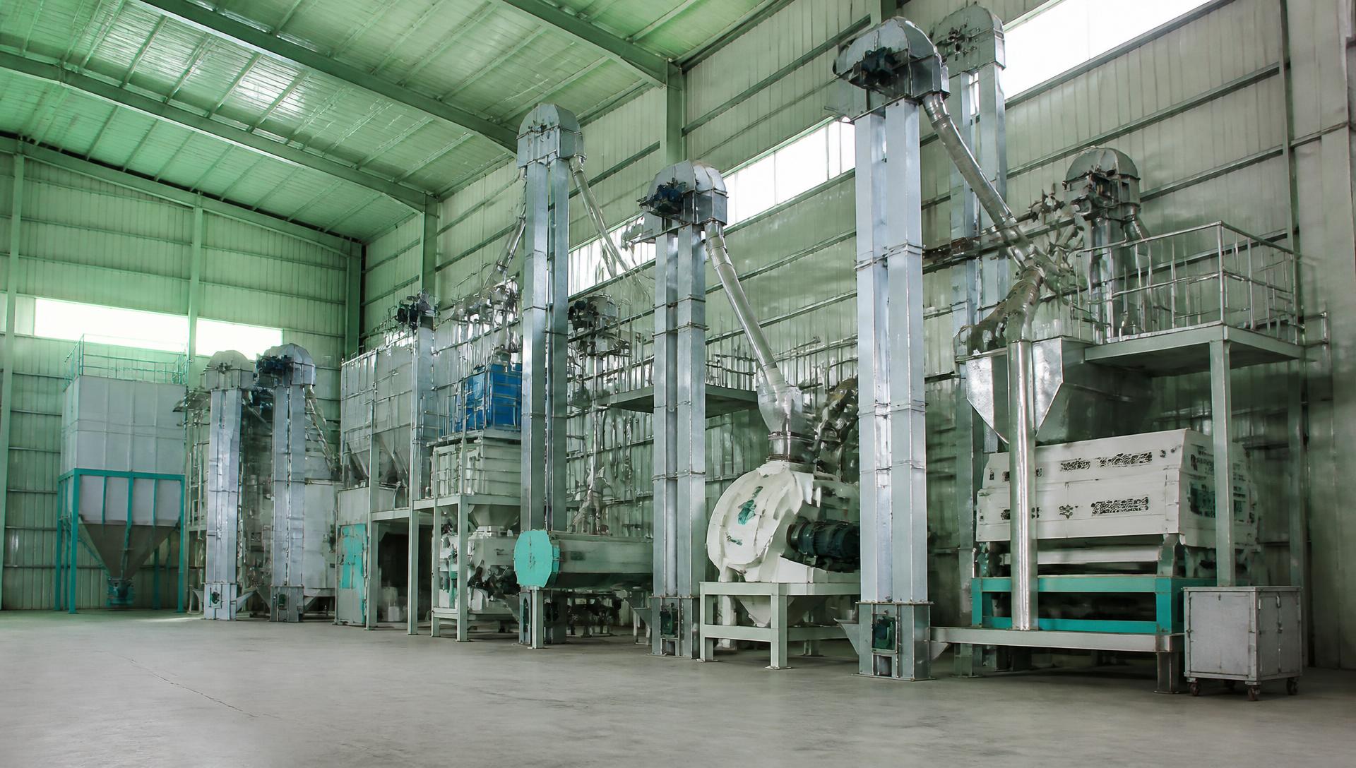 Modern rice processing facility with milling machinery